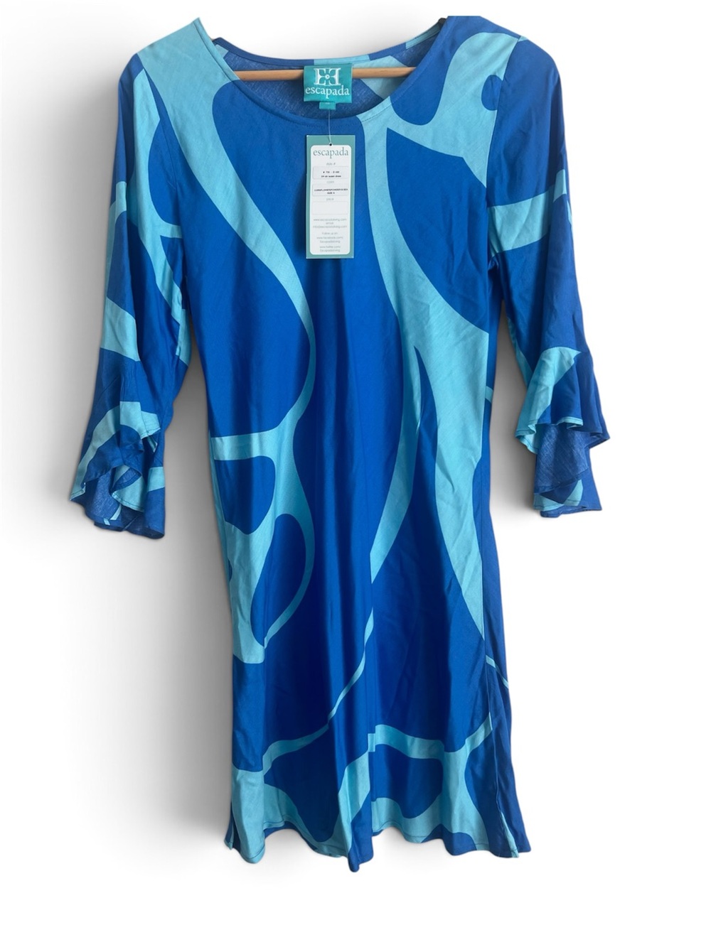 NWT Escapada 3/4 Sleeve Susan Dress Blue Abstract Print - Small